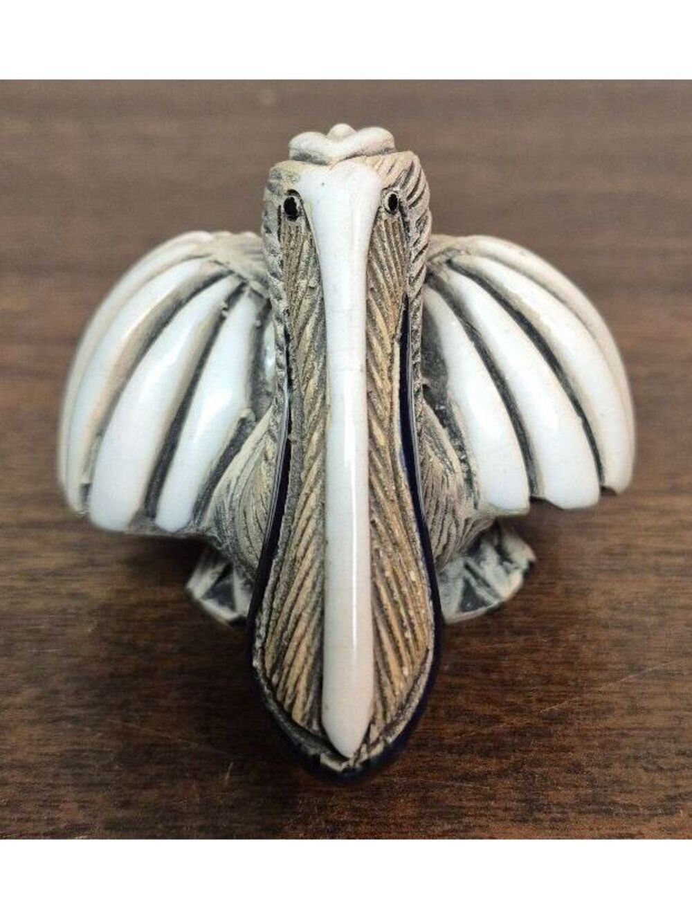 Vintage Ceramic Pelican Figurine with Blue and White Detailing